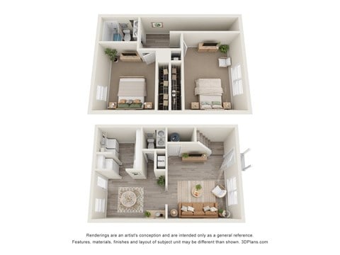 Floor plan for 2 beds, 1.5 baths, 1016 sqft